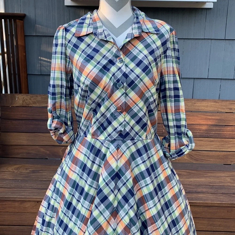 Eshakti XL 16 Plaid Dress Vintage Pinup Autumn Vibes - Picture 3 of 9